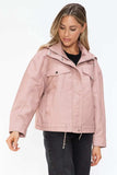 How Dare U Drawstring Hem PU Leather Zip Up Jacket - Trendsi - Flyclothing LLC