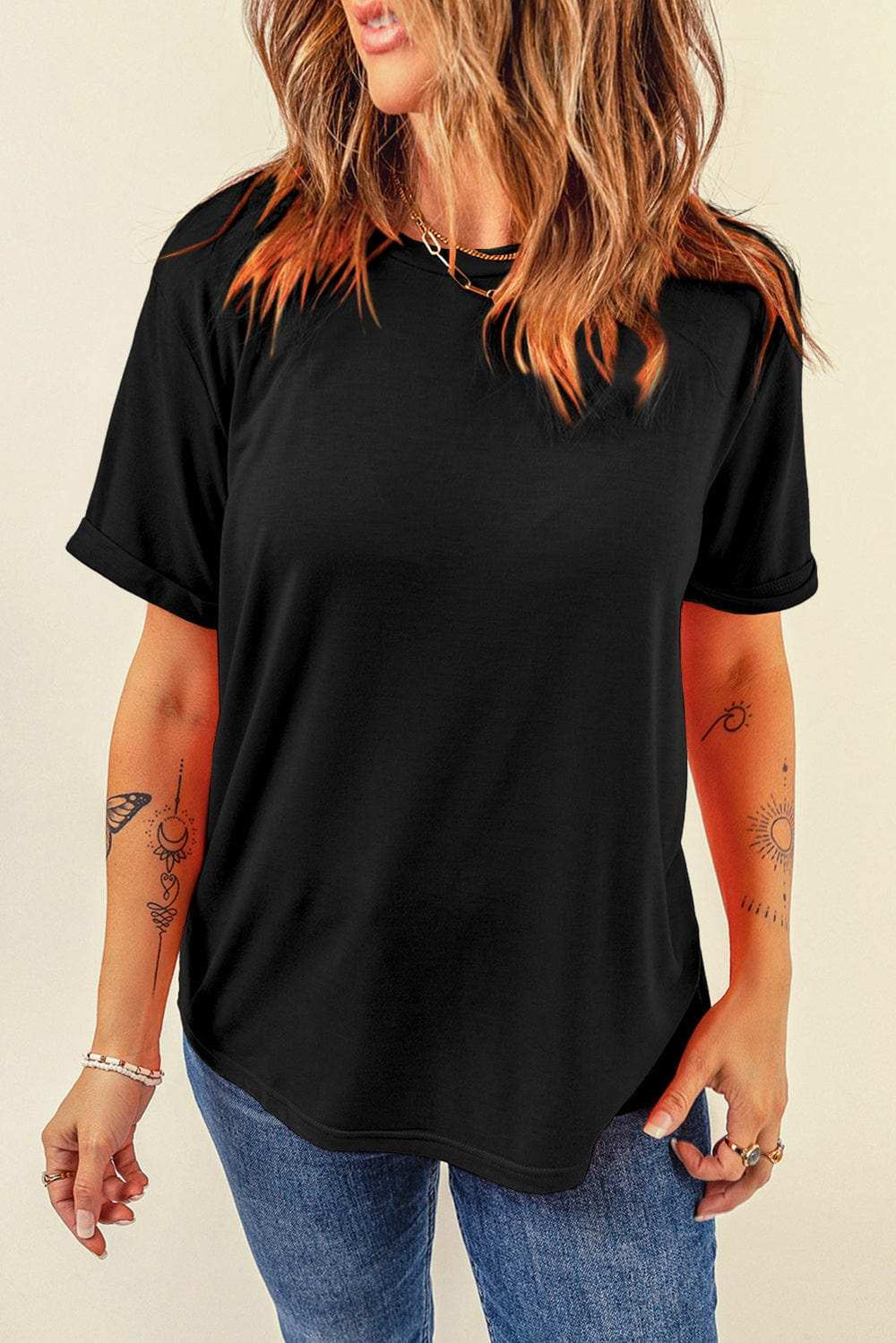 Round Neck Short Sleeve T-Shirt - Trendsi - Flyclothing LLC