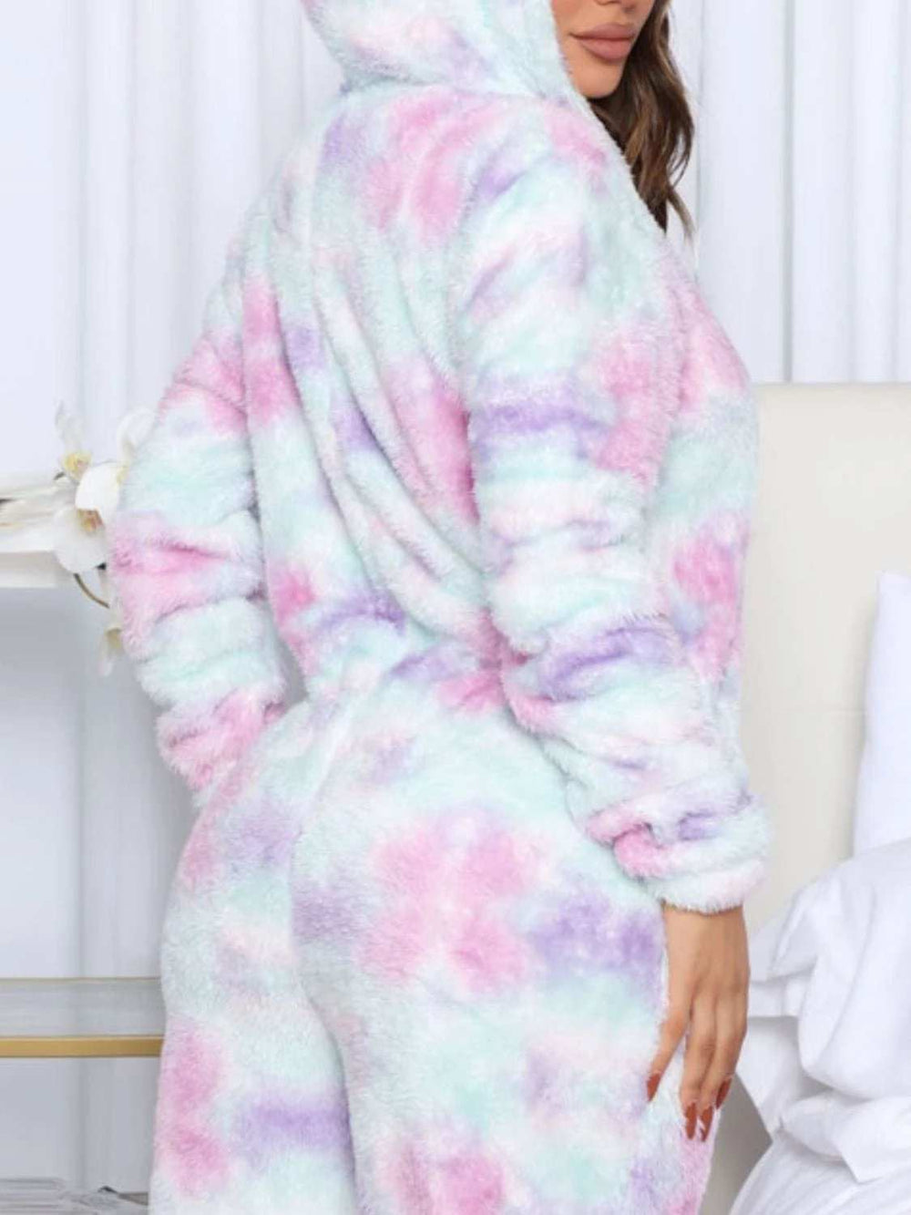 Printed Zip Up Long Sleeve Hooded Lounge Jumpsuit - Trendsi - Flyclothing LLC