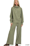 Zenana Ribbed High Neck Half Zip Pullover & Pants Set - Trendsi - Flyclothing LLC