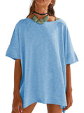 Oversized Round Neck Drop-Shoulder T-Shirt - Trendsi - Flyclothing LLC