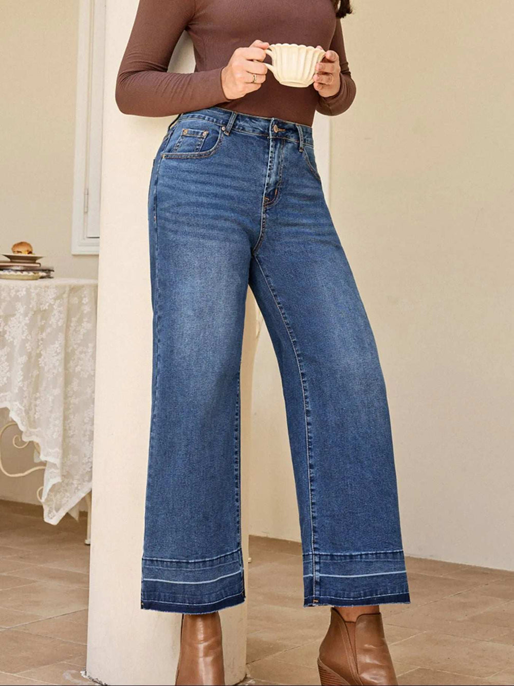 High Waist Wide Leg Washed Jeans - Trendsi - Flyclothing LLC