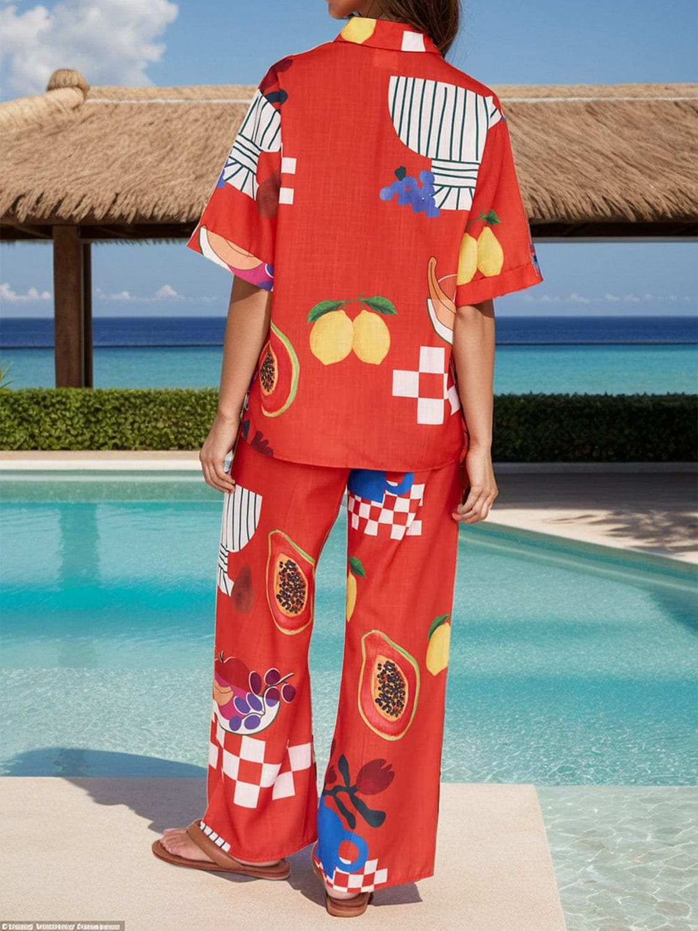 Printed Dropped Shoulder Top and Wide Leg Pants Set - Trendsi - Flyclothing LLC