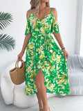 Printed Cold Shoulder Midi Cami Dress - Trendsi - Flyclothing LLC