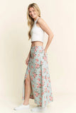 Jade By Jane Full Size Floral Print Front Slit Denim Maxi Skirt Plus Size - Trendsi - Flyclothing LLC