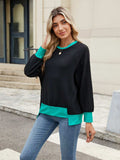 Contrast Trim Round Neck Long Sleeve T-Shirt - Trendsi - Flyclothing LLC