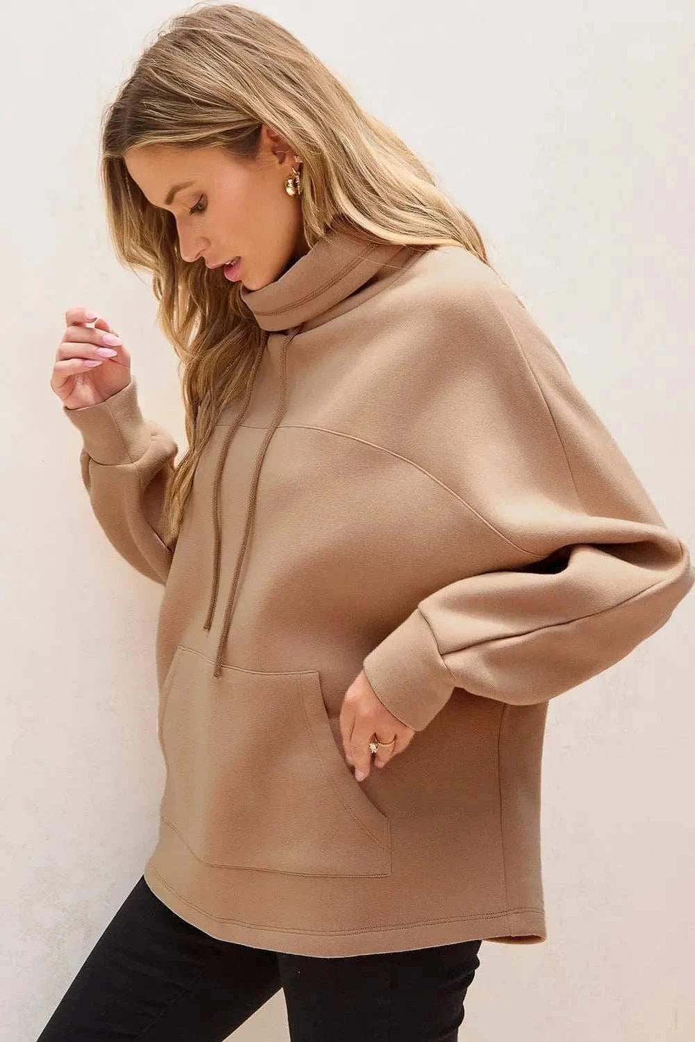 Drawstring Turtleneck Long Sleeve Sweatshirt - Trendsi - Flyclothing LLC