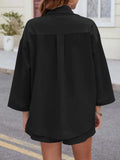 Button Up Long Sleeve Top and Shorts Set - Trendsi - Flyclothing LLC