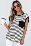 Striped Round Neck Cap Sleeve Top - Trendsi - Flyclothing LLC