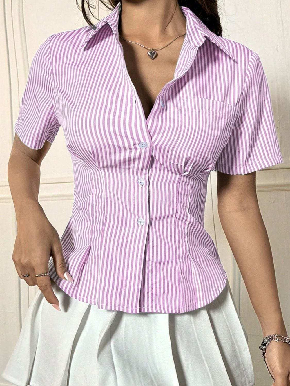 Button Down Short Sleeve Shirt - Trendsi - Flyclothing LLC