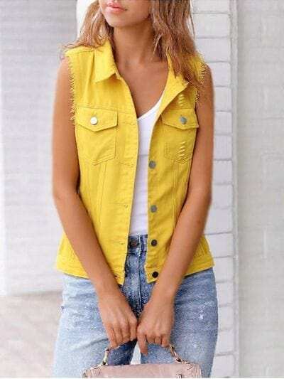 Full Size Button Down Raw Hem Sleeveless Denim Jacket Plus Size - Trendsi - Flyclothing LLC