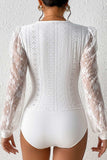 Eyelet Lace Long Sleeve Bodysuit - Trendsi - Flyclothing LLC