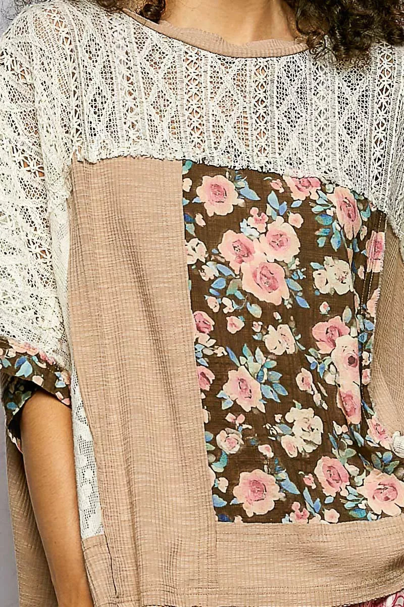 POL Floral Patchwork Lace Accent Blouse - Trendsi - Flyclothing LLC