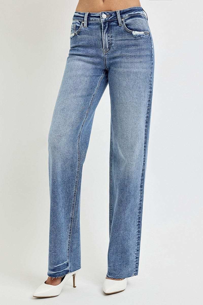 RISEN Full Size High Rise Straight Leg Jeans with Pockets - Trendsi - Flyclothing LLC