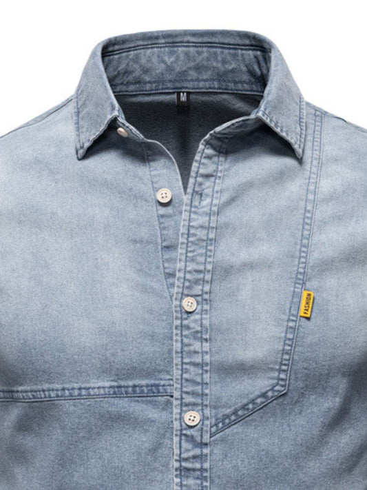 Men's Button Down Collared Neck Denim Shirt - Trendsi - Flyclothing LLC