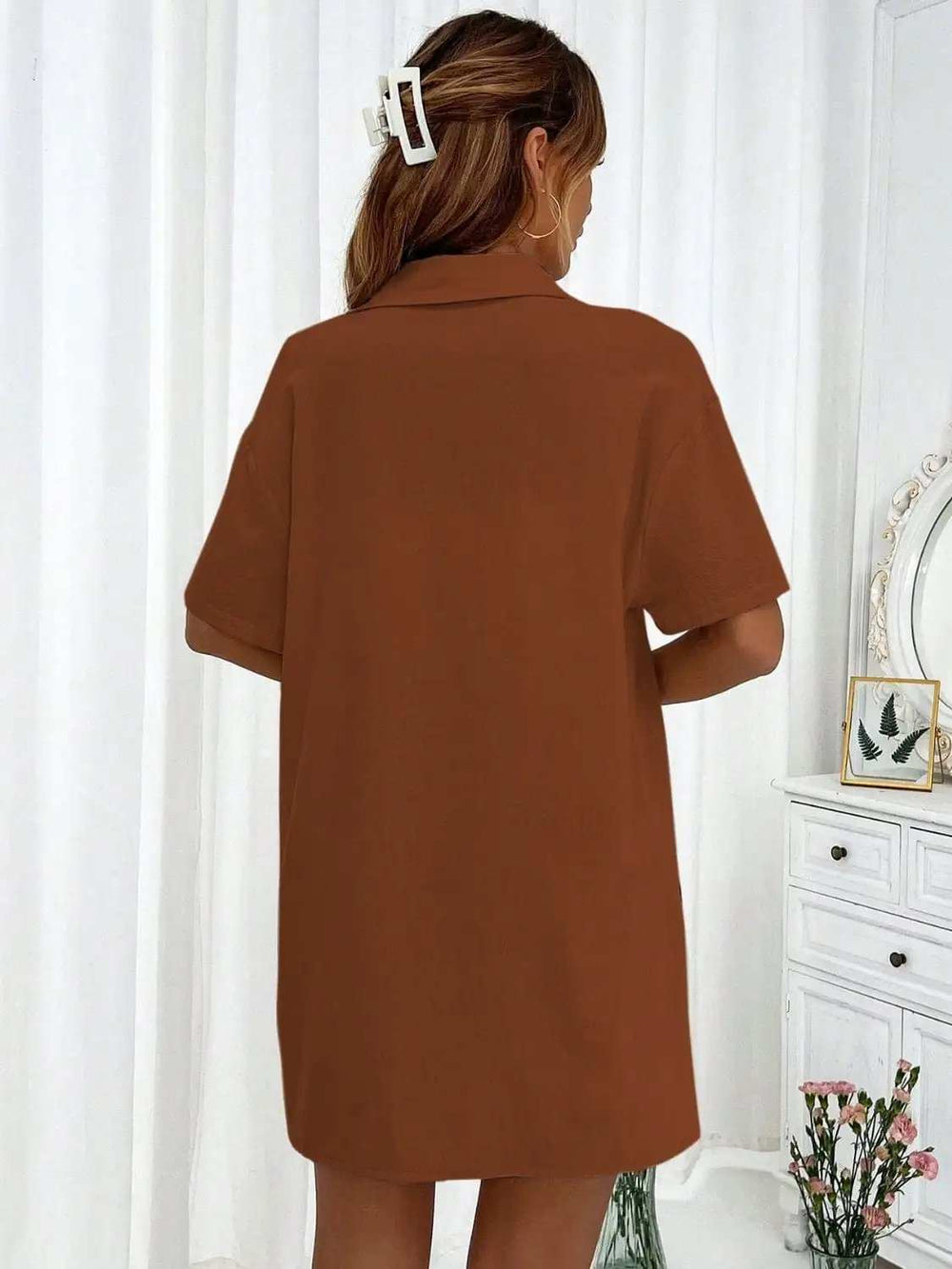 Button Up Half Sleeve Top and Shorts Set - Trendsi - Flyclothing LLC