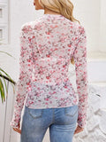 Floral Mock Neck Long Sleeve Top - Trendsi - Flyclothing LLC
