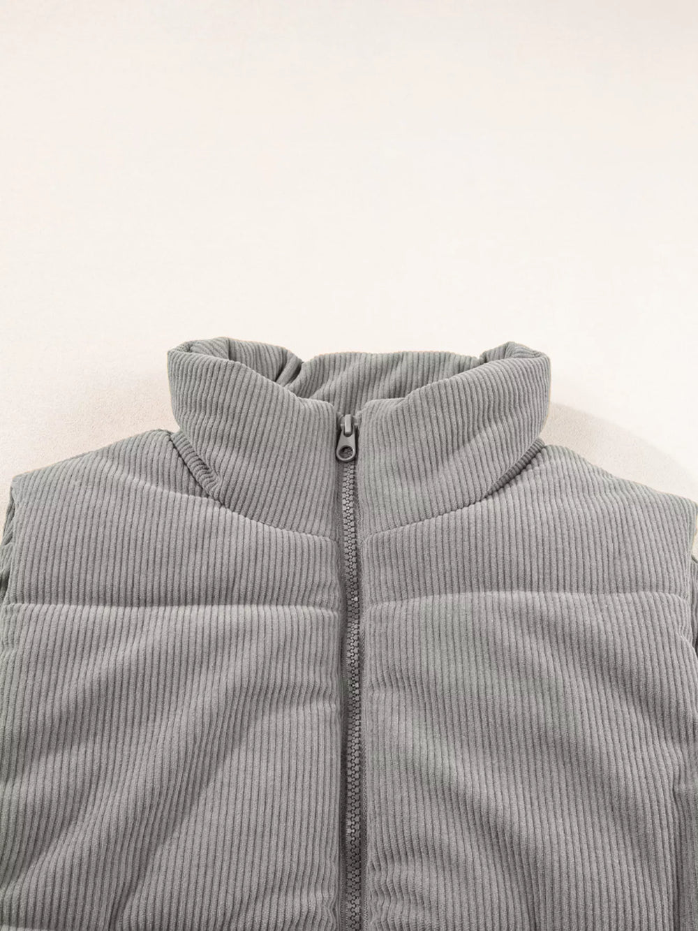 Corduroy Stand Neck Zipped Puffer Vest - Trendsi - Flyclothing LLC