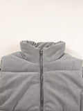 Corduroy Stand Neck Zipped Puffer Vest - Trendsi - Flyclothing LLC