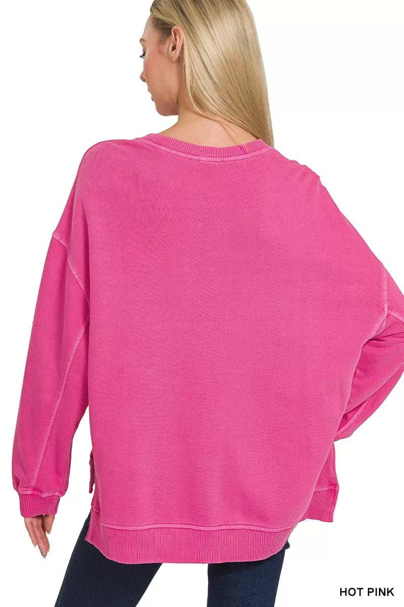 Zenana Full Size French Terry Pigment Dye & Enzyme Washing Pullover Plus Size - Trendsi - Flyclothing LLC