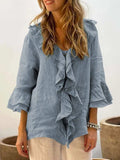 Full Size Ruffled V-Neck Flounce Sleeve Blouse - Trendsi - Flyclothing LLC