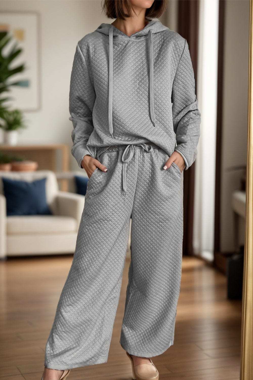 Drawstring Long Sleeve Hooded Top and Pants Set - Trendsi - Flyclothing LLC