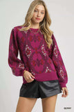 Umgee Boho Patterned Long Sleeve Sweater - Trendsi - Flyclothing LLC