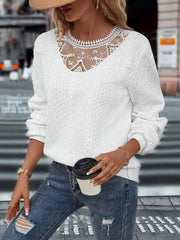 Lace Detail Round Neck Long Sleeve Top