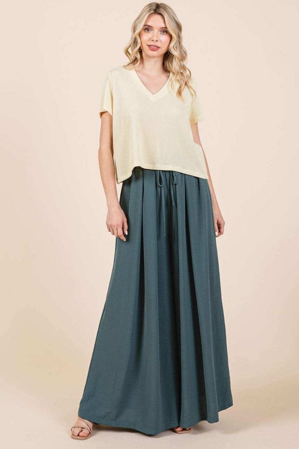 Mittoshop Pleated Wide Leg Pants - Trendsi - Flyclothing LLC