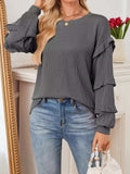 Round Neck Ruffled Long Sleeve Sweatshirt - Trendsi - Flyclothing LLC