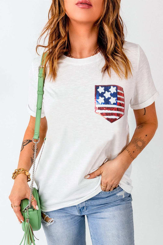 US Flag Round Neck Short Sleeve T-Shirt - Trendsi - Flyclothing LLC