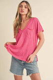 Aemi + Co Side Slit V-Neck Short Rolled Sleeve T-Shirt - Trendsi - Flyclothing LLC