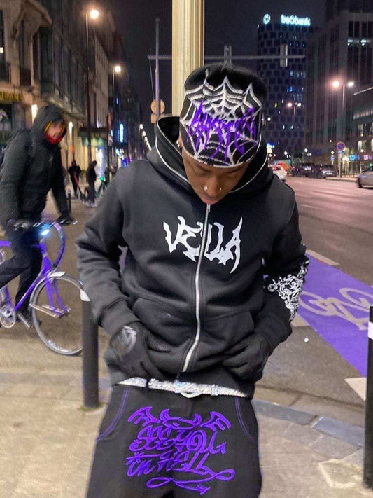 Men's Zip Up Letter Graphic Hoodie - Trendsi - Flyclothing LLC