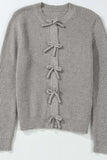 Bow Round Neck Long Sleeve Cardigan - Trendsi - Flyclothing LLC