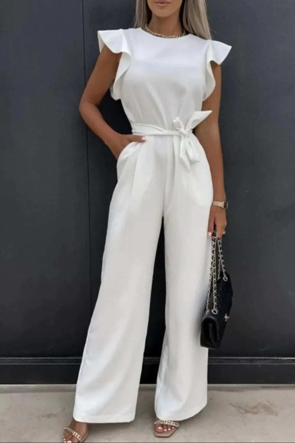 Round Neck Cap Sleeve Jumpsuit - Trendsi - Flyclothing LLC