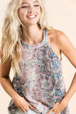BiBi Snakeskin Print Low Gauge Hacci Knit Halter - Trendsi - Flyclothing LLC