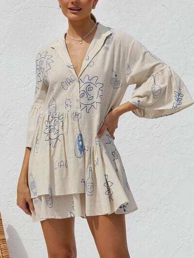 Button Detail Printed Mini Dress - Trendsi - Flyclothing LLC