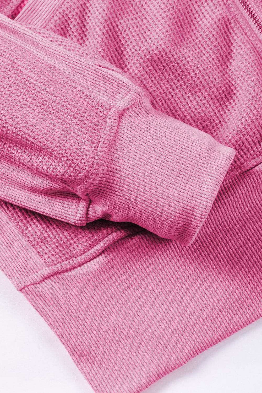 Waffle-Knit Pocketed Zip Up Hooded Jacket - Trendsi - Flyclothing LLC