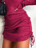 Full Size Ribbed Knit Drawstring Bodycon Sweater Dress Plus Size - Trendsi - Flyclothing LLC