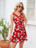 Tied Polka Dot V-Neck Dress - Trendsi - Flyclothing LLC
