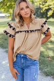 Leopard Frill Short Sleeve Blouse - Trendsi - Flyclothing LLC