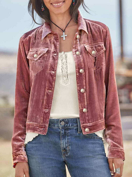 Button Up Long Sleeve Jacket with Chest Pockets - Trendsi - Flyclothing LLC