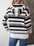 Drawstring Striped Long Sleeve Hooded Sweater - Trendsi - Flyclothing LLC