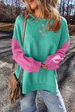Contrast Round Neck Long Sleeve Sweatshirt - Trendsi - Flyclothing LLC