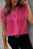 Full Size Notched Short Sleeve Blouse - Trendsi - Flyclothing LLC