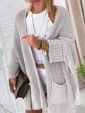 Oversized Fold Over Sleeve Open Front Cardigan - Trendsi - Flyclothing LLC