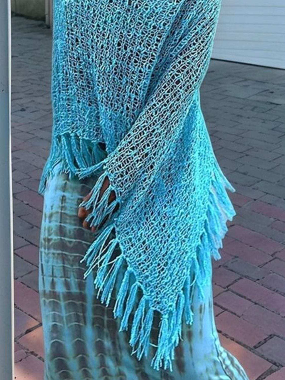Tassel Boat Neck Knit Shawl - Trendsi - Flyclothing LLC