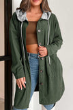 Drawstring Button Up Long Sleeve Hooded Jacket - Trendsi - Flyclothing LLC