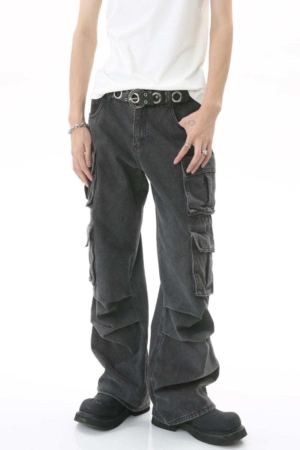 Men's Multi-Pocket Pleated Cargo Jeans - Trendsi - Flyclothing LLC