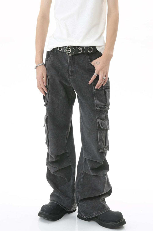 Men's Multi-Pocket Pleated Cargo Jeans - Trendsi - Flyclothing LLC